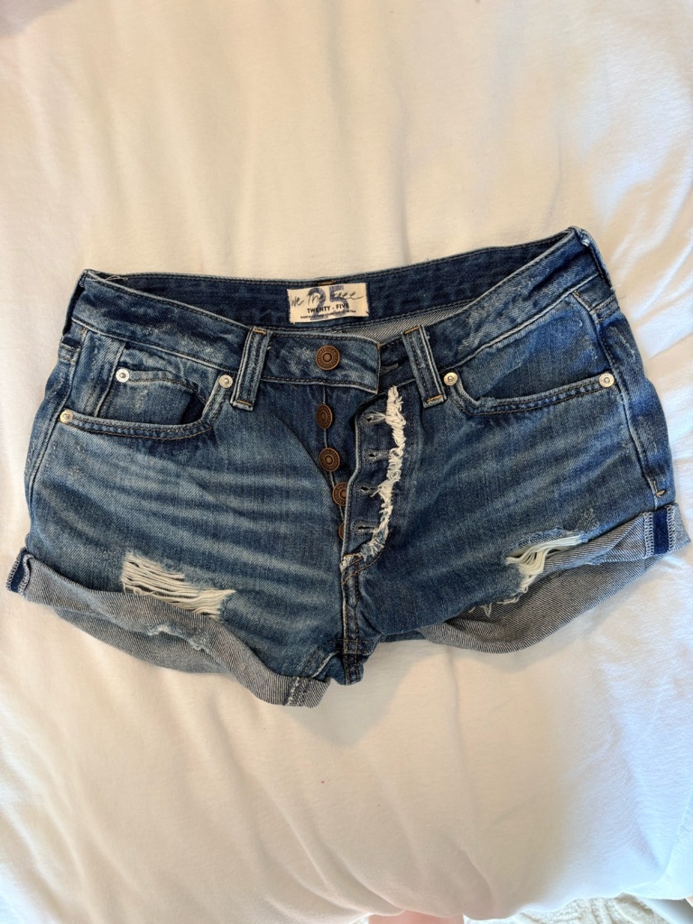 Free People Distressed Blue Denim Women's Size 25 Micro mini Shorts